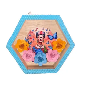 Frida Shadow Box with Blue Rhinestones Wall Decor - Hanging Ornaments