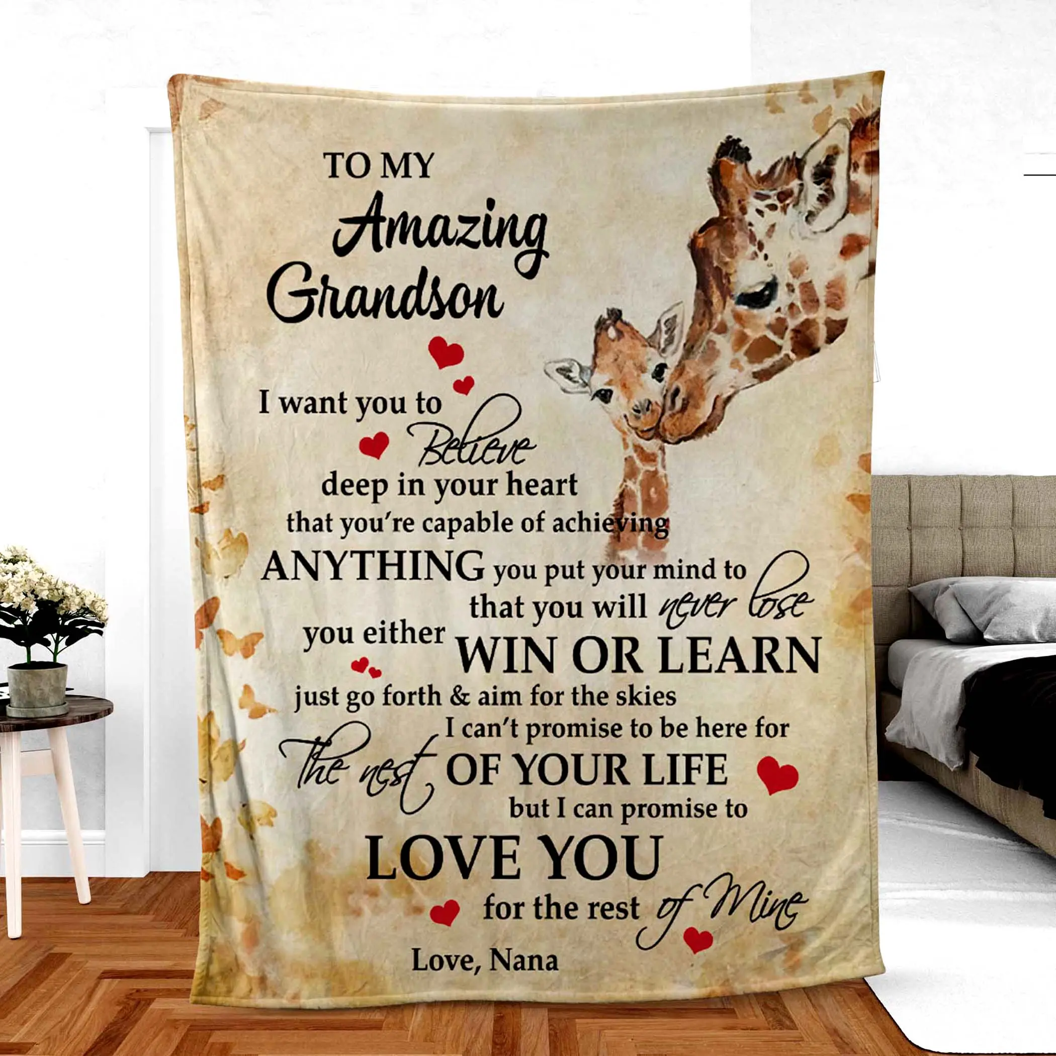 Modern Giraffe Fleece Sherpa Blanket for Son, Grandson, or Daughter - Soft and Cooling Material - Christmas Blanket