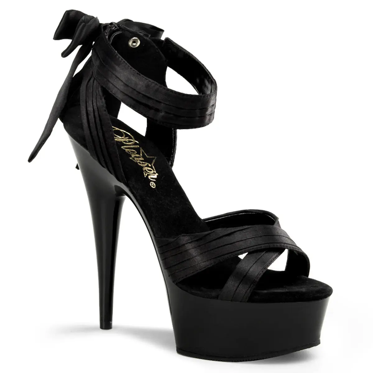 Women's 6-Inch Stiletto Platform Heeled Sandals - DELIGHT-668 Black Satin Elegant Stylish Footwear