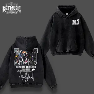 [KetMusic Studio] Michael Jackson Memorial Graphic T-Shirt Hoodie, MJ 1958-2009 King of Pop Music Tee, Vintage Black Acid Wash Oversized Shirt, Tribute Anniversary Sweatshirt, Pop Legend Fan Gift