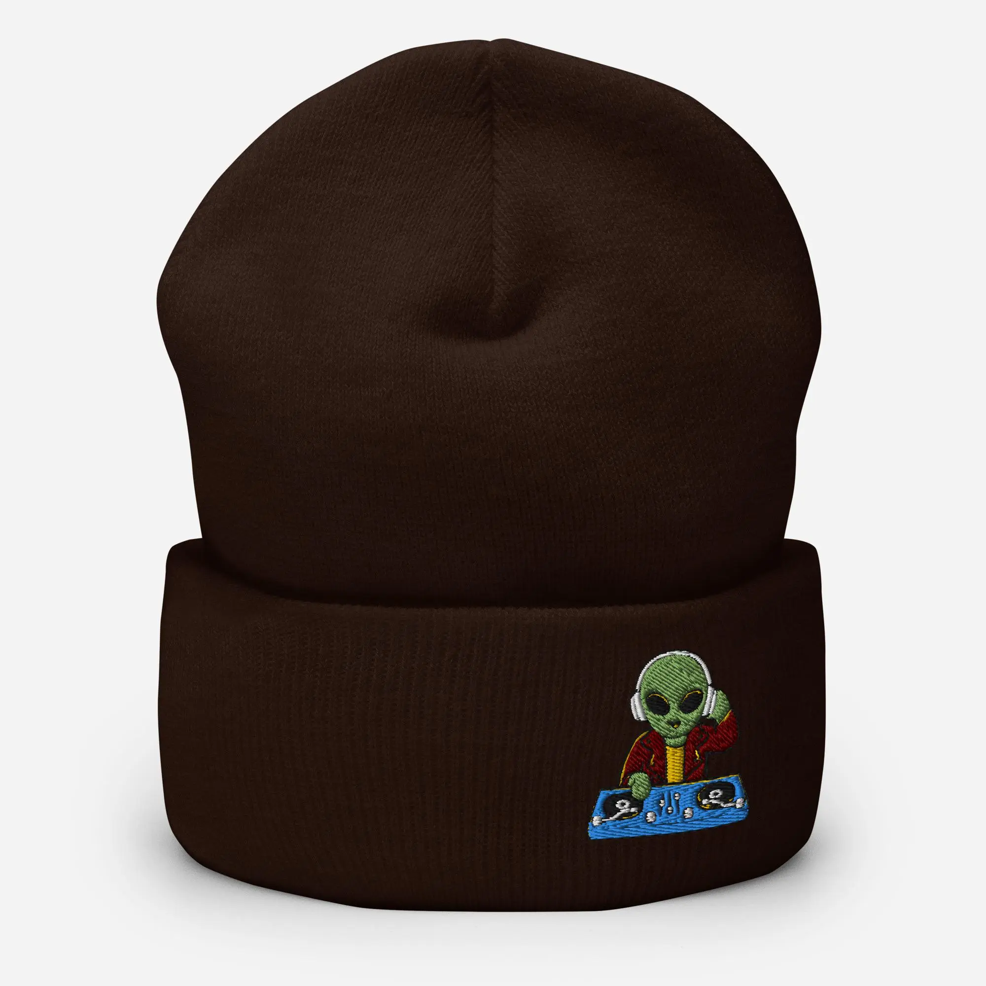 alien disc jockey embroidery | women's cuffed beanie