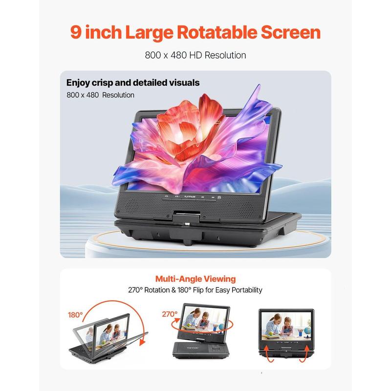 VEVOR Portable DVD Player 9 in HD Swivel Screen 4 Hours-in Battery VEVOR Portable DVD Player 9 in HD Swivel Screen 4 Hours-in Battery