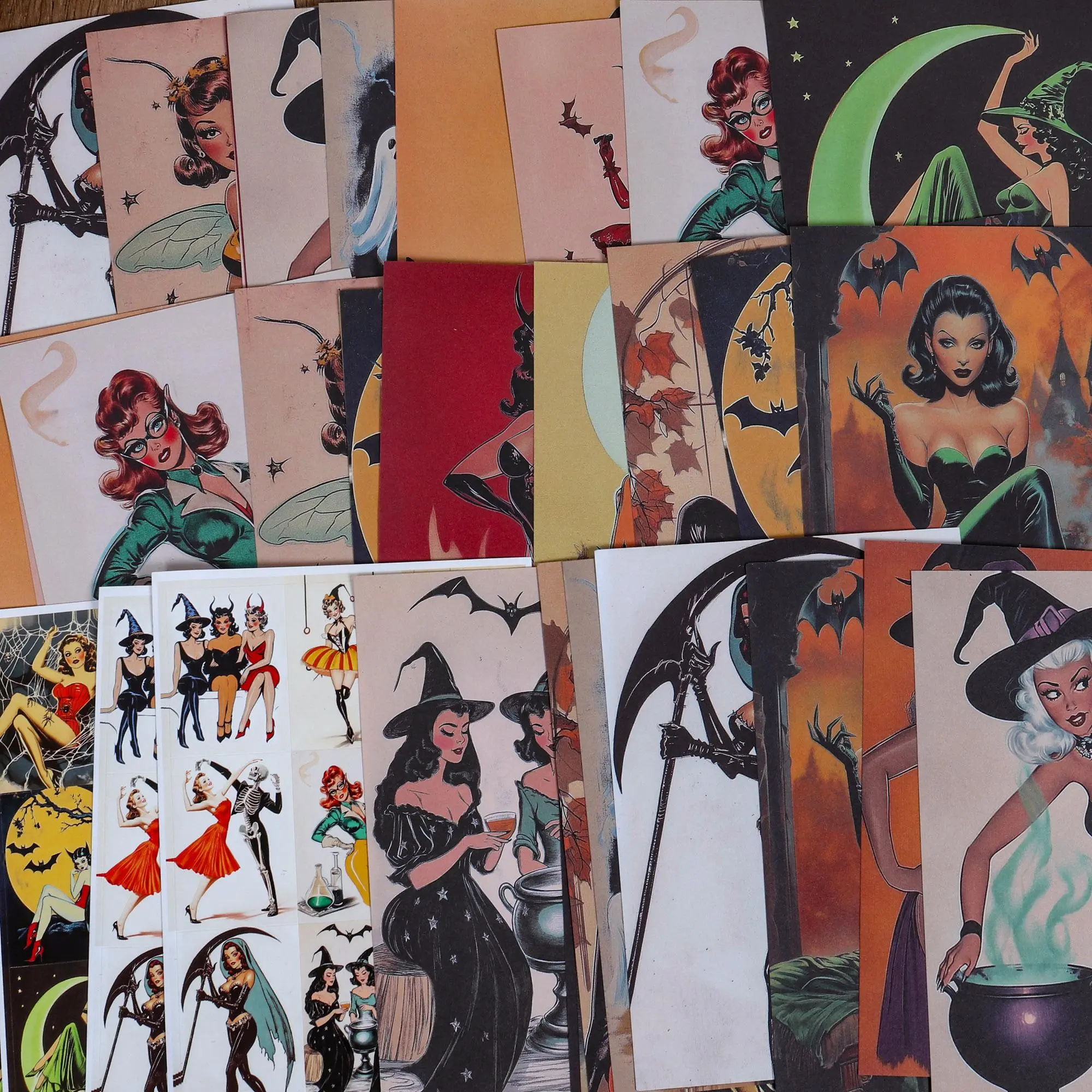 Vintage Halloween Themed Scrapbook Paper & Sticker Set, 32pcs Scrapbook Paper & 36pcs Sticker, DIY Decorative Sticker for Scrapbooking, Journal Making