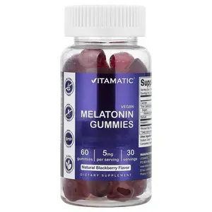 Vitamatic Vegan Melatonin Gummies, Natural Blackberry, 60 Gummies (2.5 mg per Gummies)