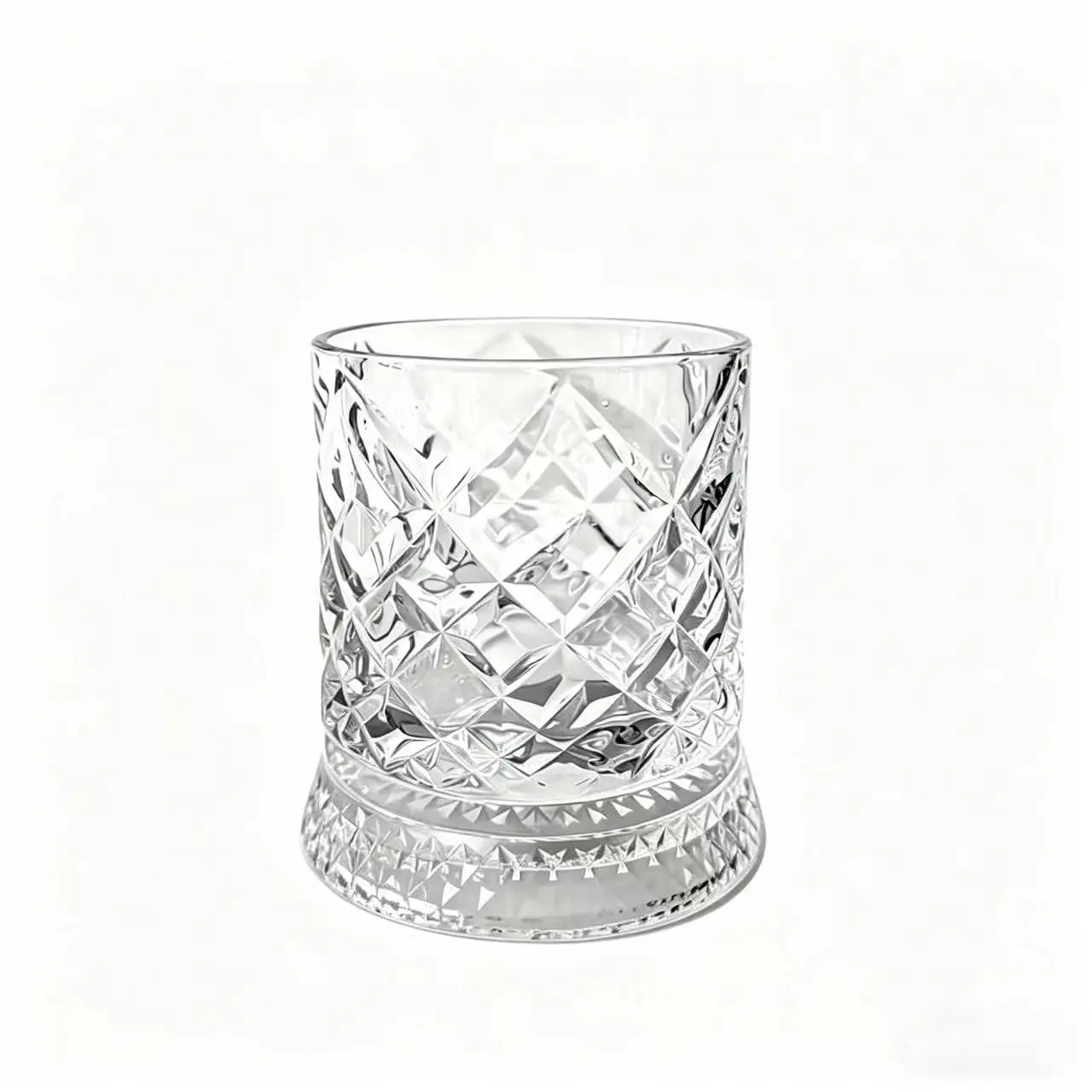 2026 New 360° Rotating Diamond Cut Whiskey Glass Vintage Diamond Cut Crystal Whiskey Glass, Old Fashioned Rocks Glass with Thick Non-Slip Base, Wide Mouth Bourbon Tumbler for Large Ice Cubes