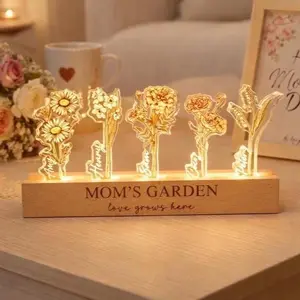 Grandma's Garden Birth Flower Night Light, Custom Acrylic Night Light with Kids Names, Mother's Day Gift, Family Birth Flower Gifts