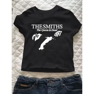 Women’s The Smiths “The Queen Is Dead” printed crewneck T-shirt, retro fashion casual short-sleeve tee, suitable for everyday wear, women’s summer top, topGARMENTARY