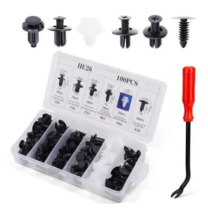 100 PCS Bumper Retainer Clips Car Rivets Fasteners Retainer Kit and 1 Fastener Removers, Auto Push Pin Rivets Set -Door Trim Panel Fender Clips for Most Models