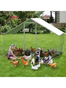 Galvanized Steel Silver-L Poultry Cage with Spire Roof, Waterproof Anti-Ultraviolet Cover for Backyard Farm, Outdoor Use