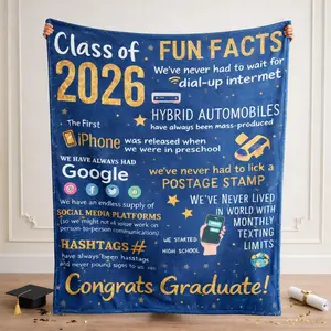 Graduation Gifts Blanket Class of 2026 – Fun Facts Throw Blanket 50x60 Inch, Funny Inspirational Graduation Gift for Him Her, Cozy Plush Blanket for College High School Graduate