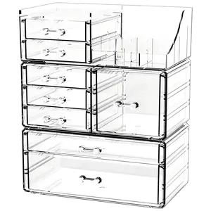 acrylic 3 Pack Clear Make Up Organizers for Vanity,Stackable 8 Drawers Make Up Organizer,Cute Desk Organizer for Vanity Jewelry,Hair Clip,Beauty,Skincare Product Dresser Acrylic Drawer Organizer springtok