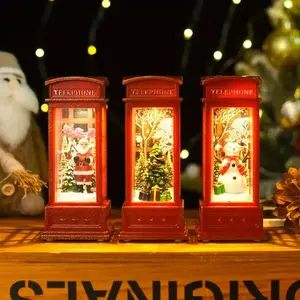 Christmas LED flame light ornament, telephone booth, small oil lamp prop, coffee shop, KTV scene decoration, wind lights, two in a set, random Santa Claus, Christmas tree, snowman Plastic