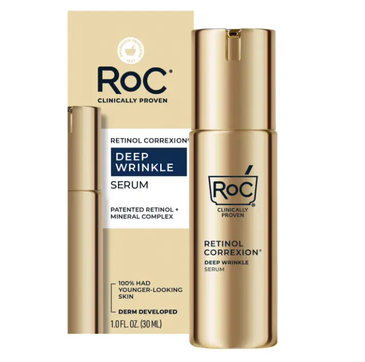 RoC Retinol Correxion Deep Wrinkle Serum with Patented Clinical Retinol, Anti-Aging Face & Neck Serum Paraben-Free, 1 fl oz
