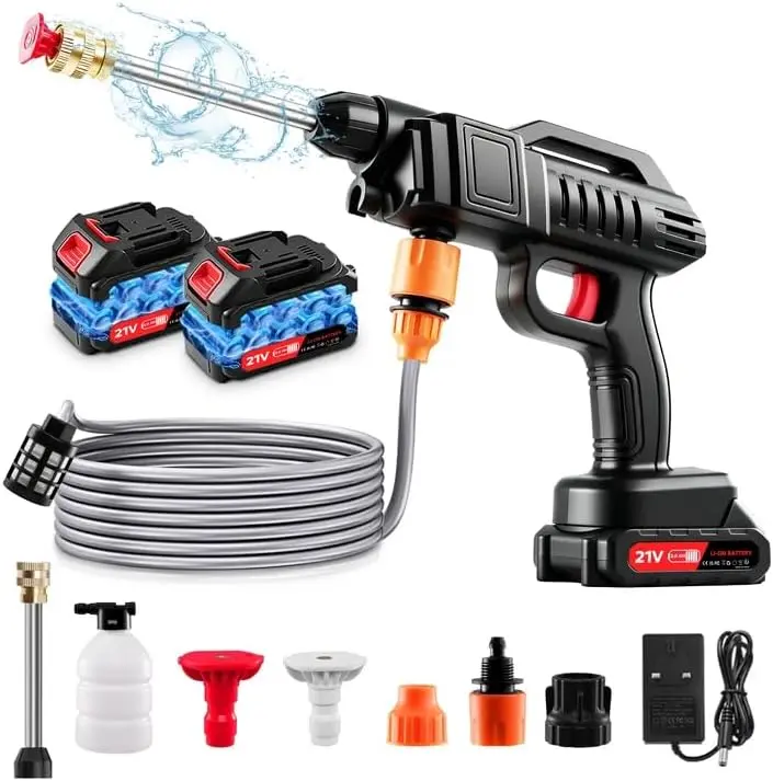 1500W Electric Pressure Washer,21V Pressure Washer with 2 * 2.0Ah Battery,Battery Pressure Wash Kit 16FT Hose, Cleaner for Fence Deck Indoor
