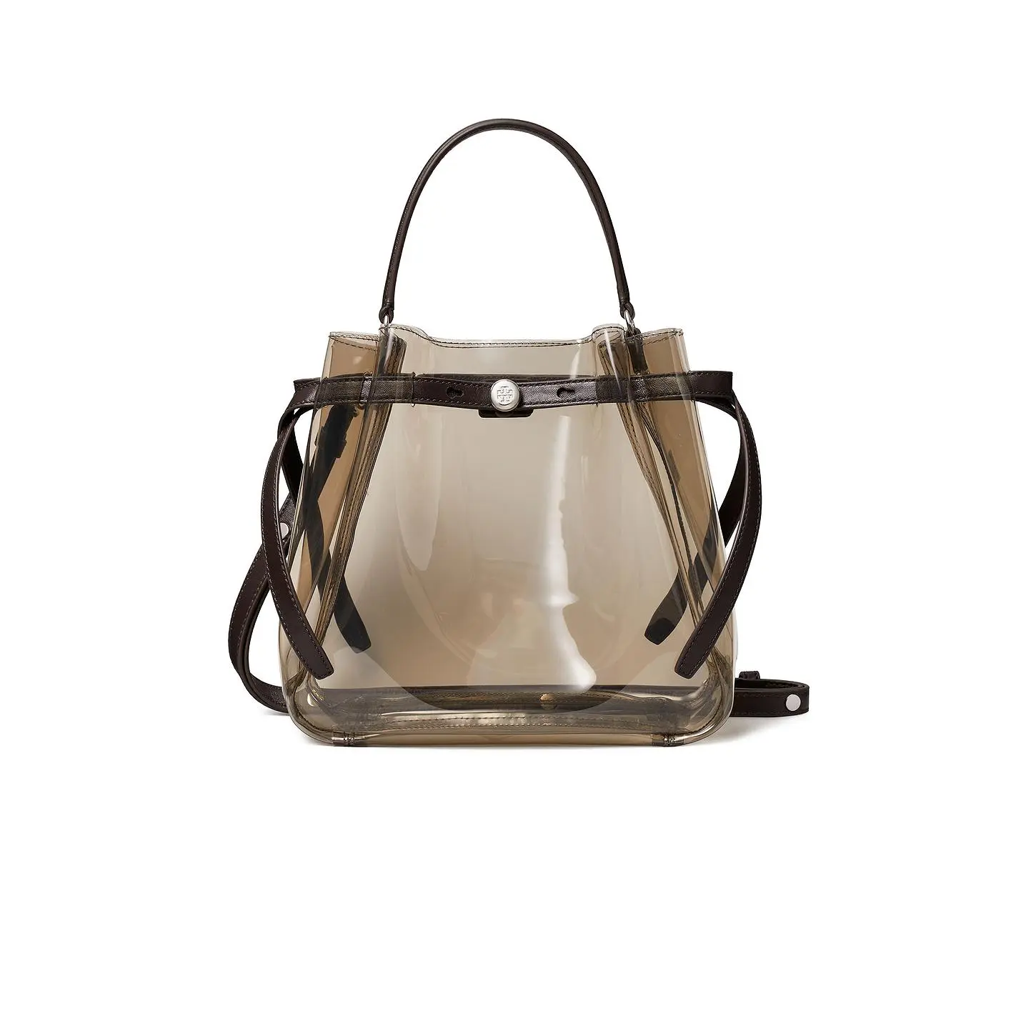 Tory Burch Romy Clear Bucket Bag in Rootbeer Float