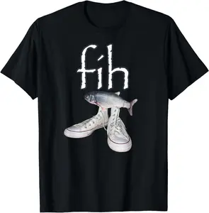 100% Cotton Tee Fih Shoes Fish Funny Misspelled Fish Meme Fih Calling Humor T-Shirt T-Shirt with Look