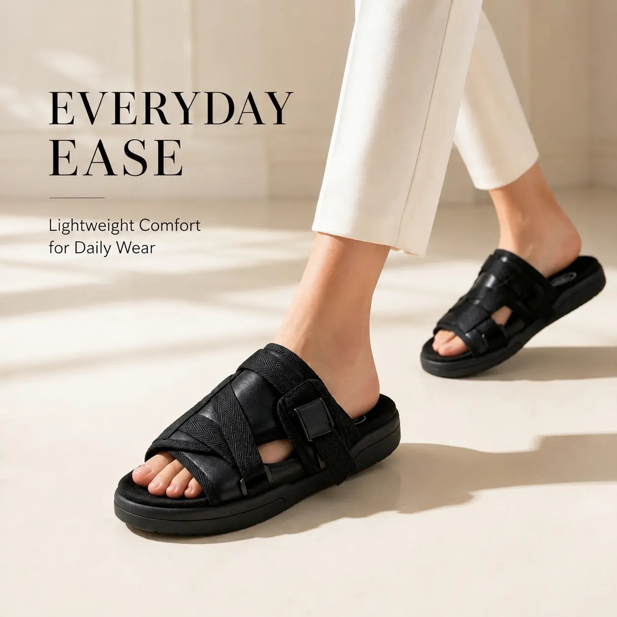 2026 New Unisex Black Slide Sandals, Lightweight Cushioned Comfort Slides with Textured Cross Straps for Men and Women