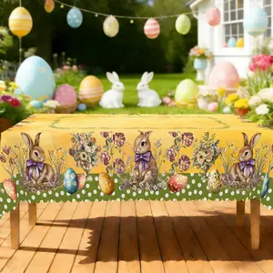 BLIOWL “Easter Bunny Tablecloth  (60" Round/60×86" Rect) Cute bow-bunny + colorful eggs print—PERFECT for Easter dinners/spring parties! Festive, durable. Grab your size NOW! ️”