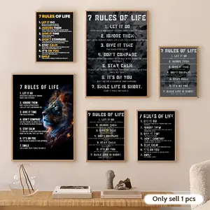 7 Rules Of Life Motivation Poster HD Sticky Waterproof Wall Art | High Quality Print Aesthetic Home Living Bedroom Bathroom hallway Decor Trendy Room Decoration | Multiple Size Options Available