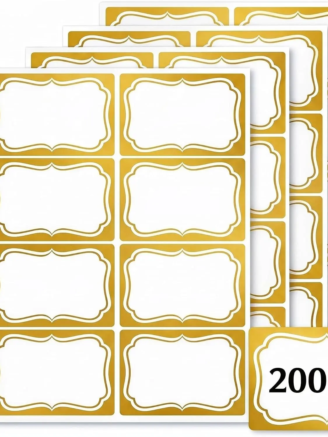 Gold Name Tag Stickers 200 PCS, 2" x 3" Blank Adhesive Labels with Elegant Gold Border, Writable Sticker Labels for Classroom, School, Office Organization, File Folders, Storage, Meetings & Events