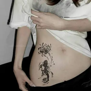 1pcs Koi Bi'an Flower Herbal Juice Tattoo Sticker Sexy Spicy Girl Abdominal Temporary Tattoo Waterproof Durable Fake Tattoo Men and Women Halloween Party Gift Y2K