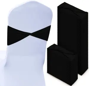 100 count Spandex Chair Sashes Plain Bow Wedding Royal Chair Bands Without Buckle Birthday Decorations Elastic Ties Spandex Slider Sashes for Events Party Ceremony(Black)
