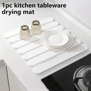 MEGICOT Kitchen Tableware Drying Mat, 15.8x11.8 Inches, Hard Diatom Mud Board, Foldable Quick Dry, Water-Absorbing, Compatible with Any Countertop