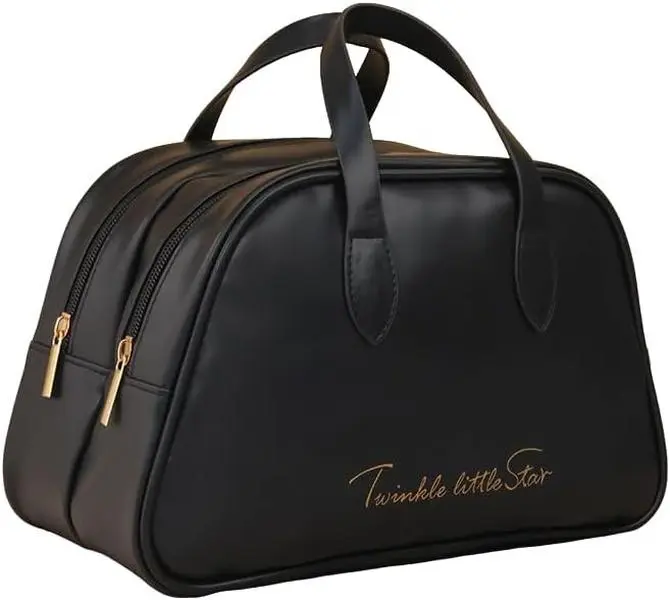 Travel Makeup Bag with Compartments, Large Make up Cosmetic Bags, Toiletry Bag for Women, Waterproof Portable PU Leather Makeup Bag, Cute Cosmetic Bag for Women, girls and Brides (Black)