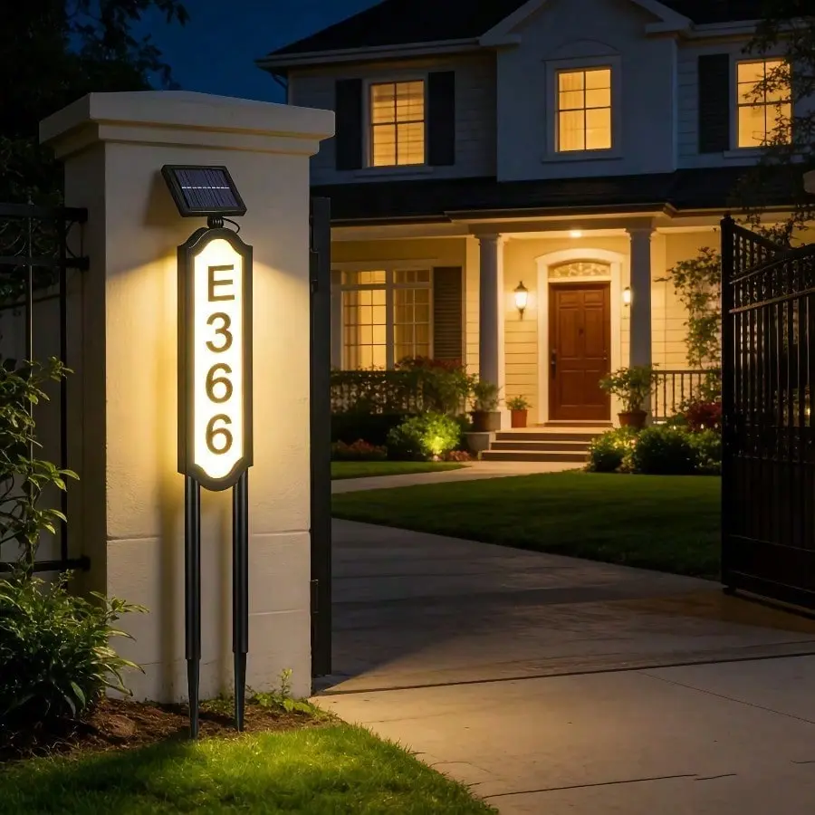 Solar-Powered Outdoor Address Sign and Lawn - Solar Fence Suitable for Mailbox,, Driveway - Portable Self-Lit Signage with Polished, No Wiring Required (Residential & Commercial Use), Outdoor Lights Solar, Solar Lighting