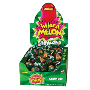 Charms Blow Pops What A Melon 48 ct. - Sweet and Hard Lollipop Candy with Soft Bubble Gum Center with Watermelon Flavor - 48 Count Pack Snack Bonbon