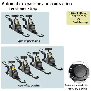 2pcs Automatic Retractable Ratchet Strap, Adjustable Ratchet Straps, Car Automatic Retracting Cargo Strapping Device, For Car, Trailer, Motorcycle