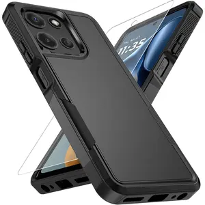 Vinve for Moto G 2025 Case with HD Screen Protector, Military-Grade Shockproof & Dual-Layer Protection, Anti-Slip Grip Design Phone Case, Black