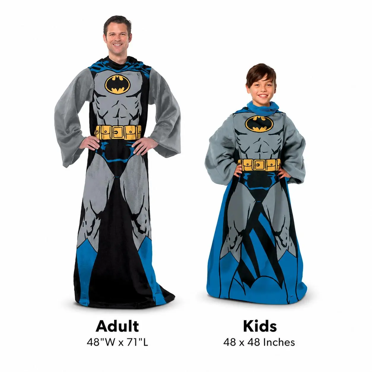 Batman Adult & Kids Throw Blanket with Sleeves, 48 x 71 in & 48x 48 in , Comfy Sofa TV Blanket