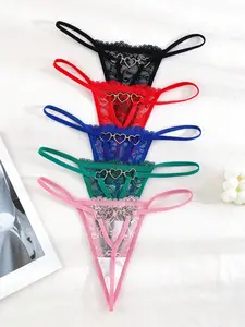 AESS Women's 5-Pack Sexy Lace Heart Decorated G-String Panties Lingerie