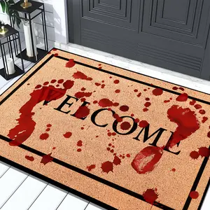 Halloween Vintage Blood Footprint Carpet, Foldable Washable Art Rug, Soft Home Decor Mat for Living Room Bedroom Hallway Bathroom Kitchen