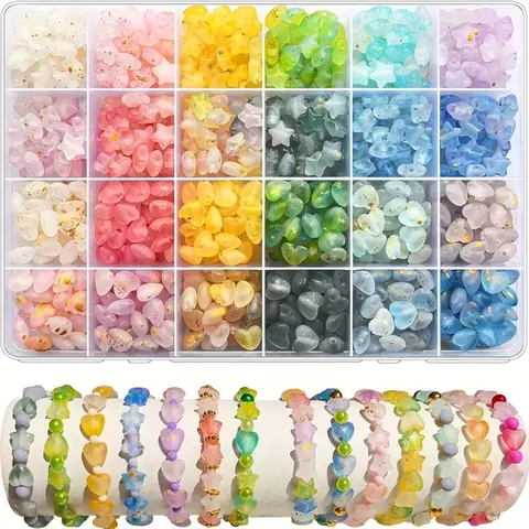 600-Piece Star & Heart Bead Kit, Bead Assortment, DIY Jewelry-Making Supplies, Beading Supplies with Pink and Blue Acrylic Bead Mix and Storage Box for Friendship Bracelets, Necklaces, Earrings, Keychain & Scrapbooking Making