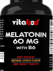 Vitabod Melatonin 60 mg with Vitamin B6 – 120 Fast Dissolve Tablets Extra-Strength Sleep Support – Drug-Free – Natural Citrus Flavor – Vegetarian, Non-GMO, Gluten-Free