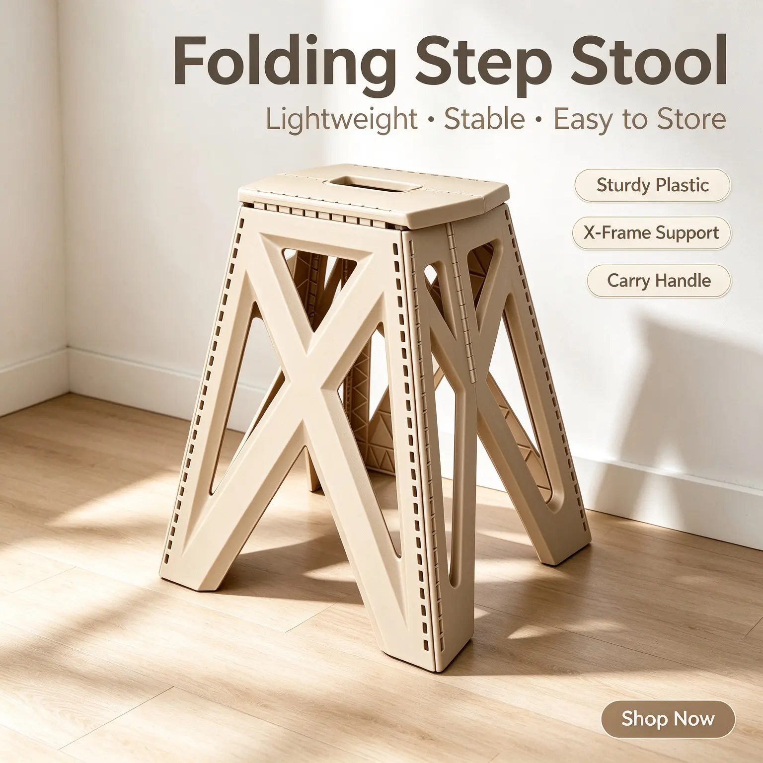 Large Size Heavy Duty Folding Step Stool with Stable X-Frame, Non-Slip Textured Surface & Built-in Handle, Lightweight Portable Space-Saving for Bathroom Kitchen Garage Garden Indoor Outdoor Home Use familyfun