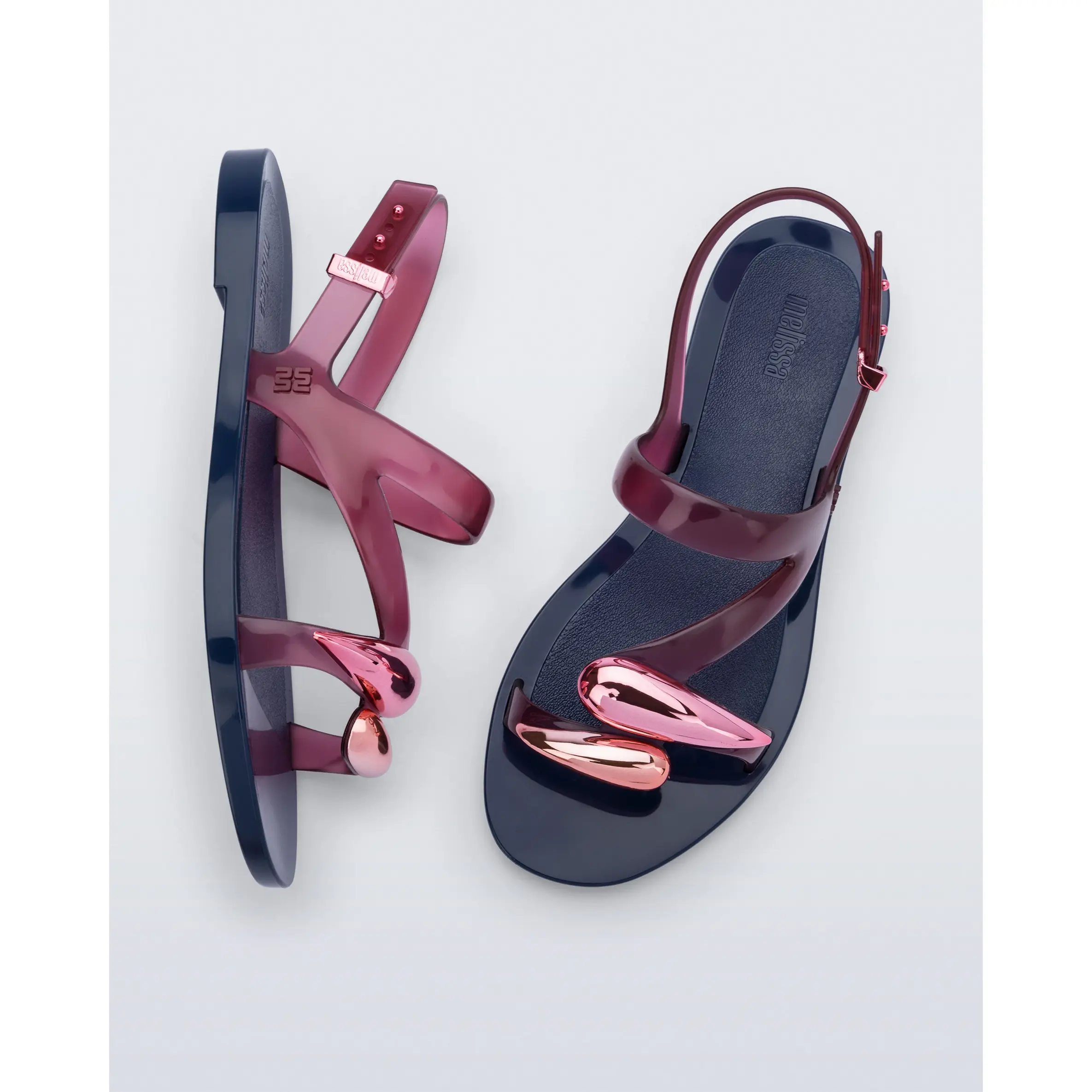 Melissa Iris Women's Sandal with Metallized Drop-Shaped Embellishment