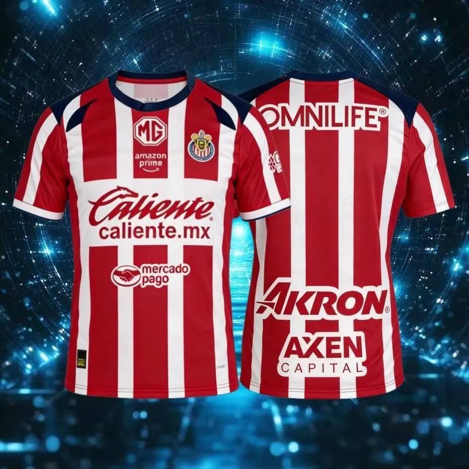 25 26 Chivas de Guadalajara Mexico LIGAMX Home And Away Red White And Blue Short And Long Sleeve Soccer Jersey Fans Version