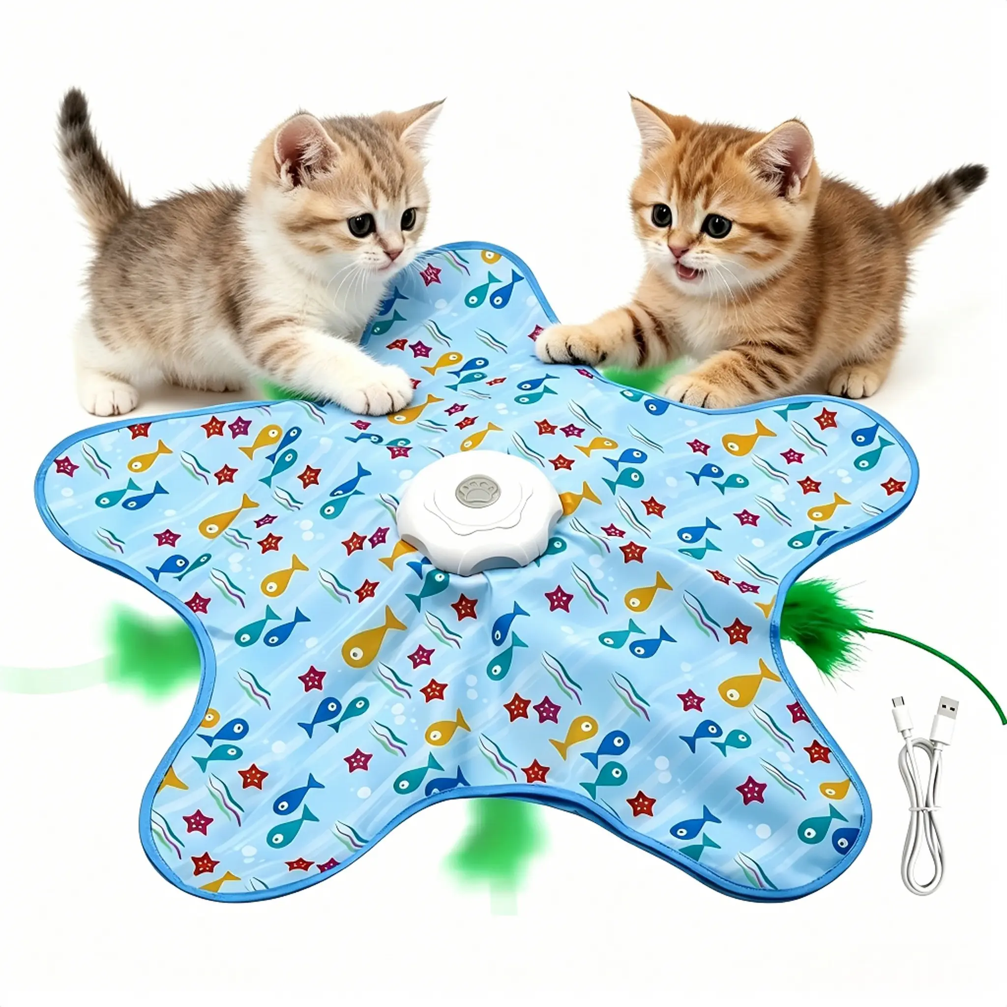 Paw Hunt Interactive Cat Feather Toy - Auto-Rotation Turntable, 360° Random Motion, 5-Pointed Star Hide & Seek, Realistic Animal Sounds, 1200mAh USB Rechargeable, 3 Smart Modes, Touch Activated, Indoor Mental Stimulation, Stress Reliever for Cat Lovers