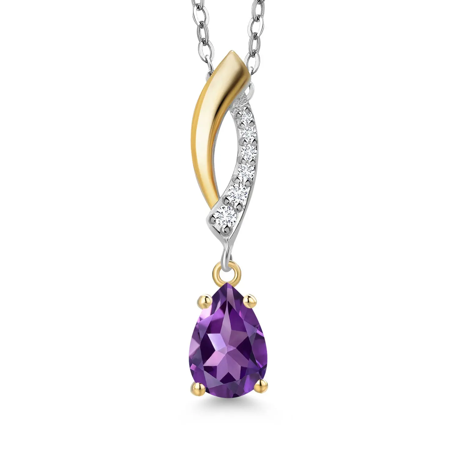 Teardrop Pendant Necklace for Women | 925 Silver and 10K Yellow Gold | Gemstone Birthstone and White Lab Grown Diamond | Pear Shape 7X5MM | With 18 Inch Chain
