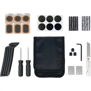 36 count  Tire Flat Repair Tool Kit Bag, Including Tube Patches, Tire Strip Plugs, Glueless Repair Kit, Nylon Tire Lever, Handle Tool, Valve Cap, and Metal Buffer, for Road, Mountain