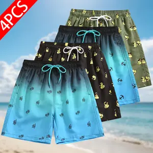 4 Pack Men's Printed Swim Trunks with Mesh Liner, Quick Dry Water-Resistant Beach Shorts with Adjustable Drawstring, Cute Rubber Duck & Anchor Swim Shorts for Men outdoorfun quick-dry athletic short patrick star tech training short