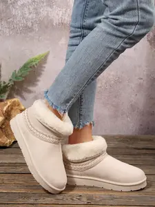 Mysoft Women's Faux Lambswool Bohemian Style Snow Boots, Winter Warm Fur Shoe, Womensfashion Footwear, Comfortable Walking Boots for Women, Ideal Valentine's Day Gift