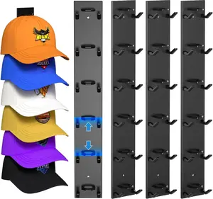 Hat Organizer for Baseball Caps 2Pack, Hat Rack for Wall with Strong Adhesive Hold up to 18 Hats, Hat Hanger Holder Display for Door Closet, Cap Organizer Storage Multilayer Two Mounting Option(Black)