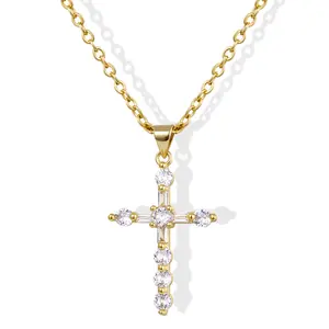 KISSYAN Cross Necklace for Women, 14K Gold Plated Cubic Zirconia Faith Pendant Dainty Religious Jewelry Gifts