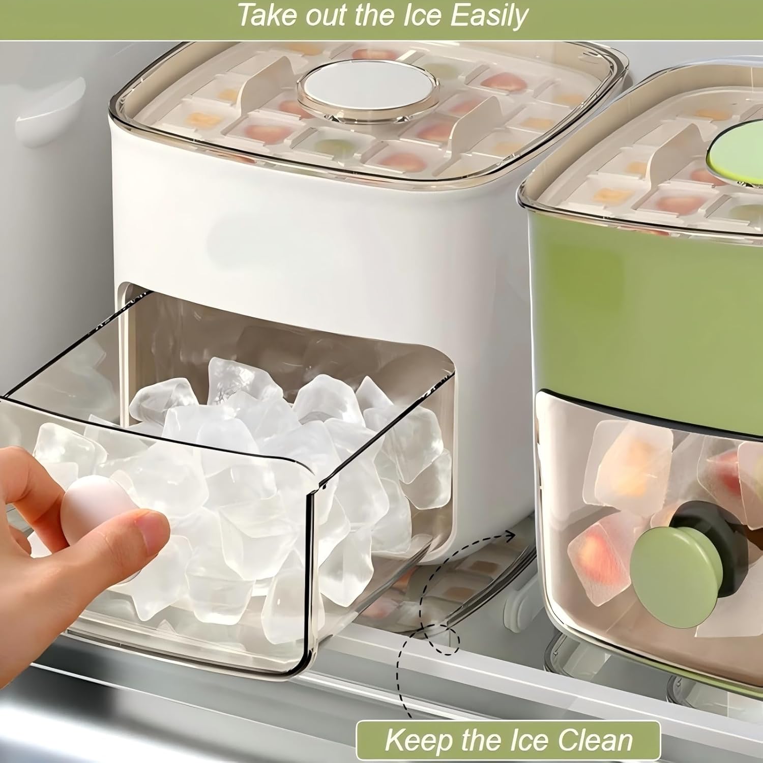 48 Cube Ice Maker with Easy Press Lid - Double-deckportable design includes silicone trays, durable plasticconstruction for DIY frozen food and beverages, ideal forsummer beverages, Countertop Ice Maker, BeverageCooling, Modern Kitchen Gadgets