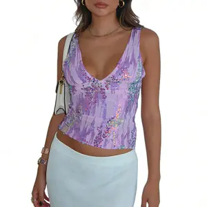Women Sequin Tank TopsSparkly Deep V Neck Sleeveless Open Back Crop Vest Casual Summer Streetwear Womenswear Polyester