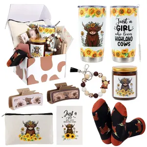 Highland Cow Gifts for Women Highland Cow Stuff Cow Themed Gifts for Cow Lovers Include Tumbler Mug Makeup Bag Hair Claw Clips  Socks Candle Card for Highland Cow Lover Birthday Christmas